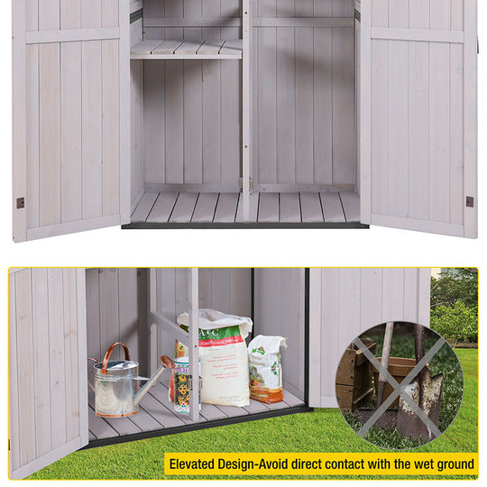 Storage Shed Outdoor with All-Around Strong Metal Frame Wooden Tool House Cabinet with Adjustable Shelfs