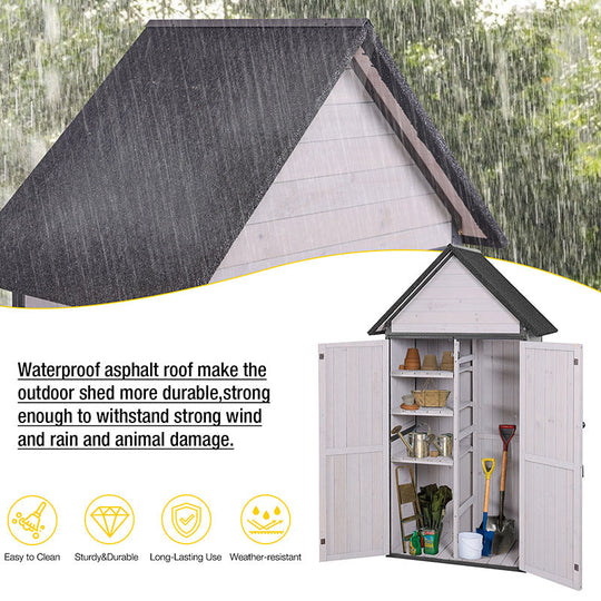 Storage Shed Outdoor with All-Around Strong Metal Frame Wooden Tool House Cabinet with Adjustable Shelfs