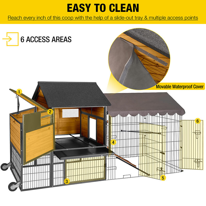 Aivituvin Metal Frame Chicken Coop AIR7006, Wooden Chicken Tractor for 6-8 Chickens
