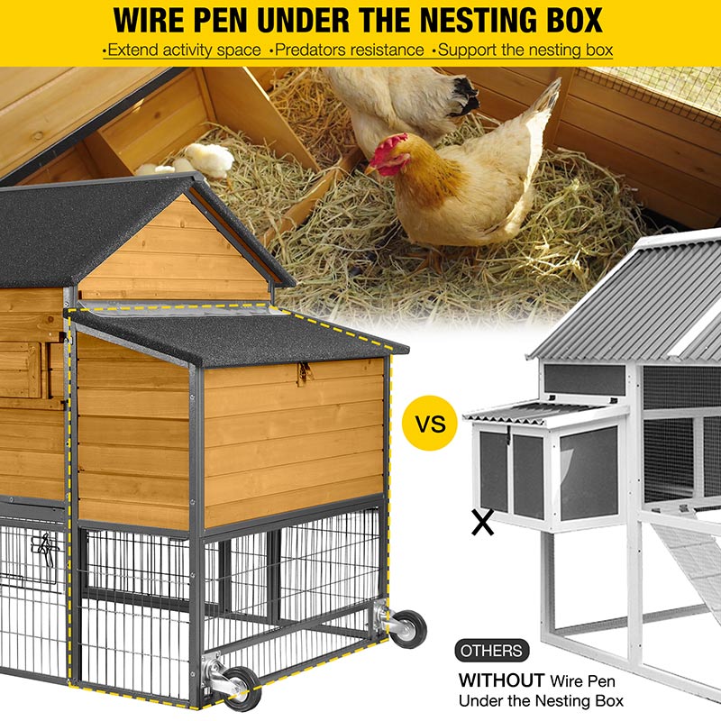 Aivituvin Metal Frame Chicken Coop AIR7006, Wooden Chicken Tractor for 6-8 Chickens