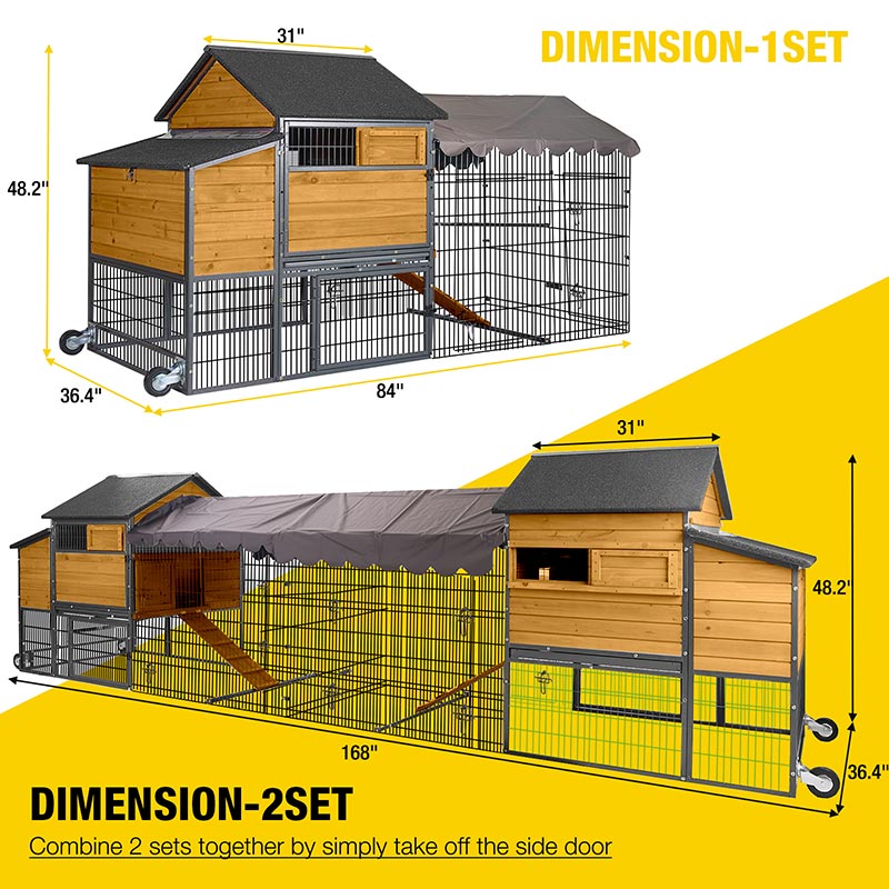 Aivituvin Metal Frame Chicken Coop AIR7006, Wooden Chicken Tractor for 6-8 Chickens