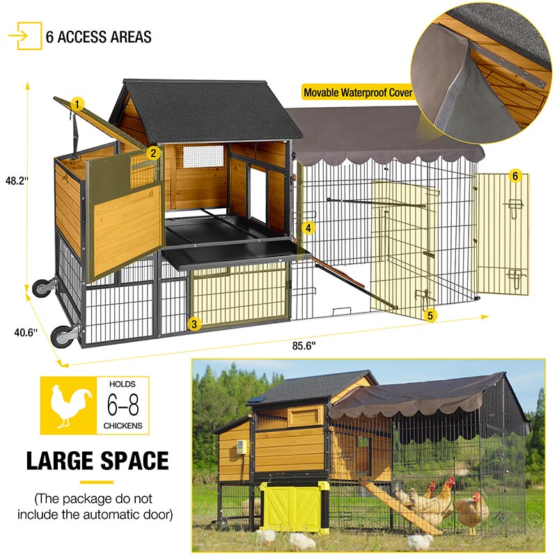 Aivituvin Metal Frame Chicken Coop AIR7006, Wooden Chicken Tractor for 6-8 Chickens