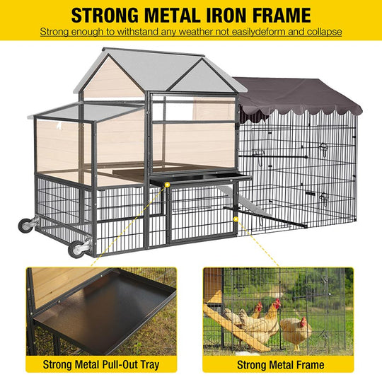 Aivituvin Heavy Duty Metal Chicken Run AIR7009, Waterproof Roof Cover( Inner Space 22ft²)