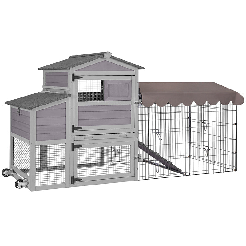 Aivituvin Wooden Chicken Coop AIR7008, Chicken House with Wheels and Metal Run for 2-4 Chickens, 14 ft²