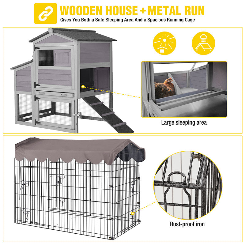 Aivituvin Wooden Chicken Coop AIR7008, Chicken House with Wheels and Metal Run for 2-4 Chickens, 14 ft²