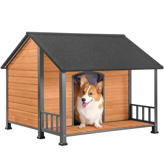 Aivituvin-AIR7010 Weatherproof Dog House with Iron Frame| Extended Asphalt Roof|Spacious Balcony