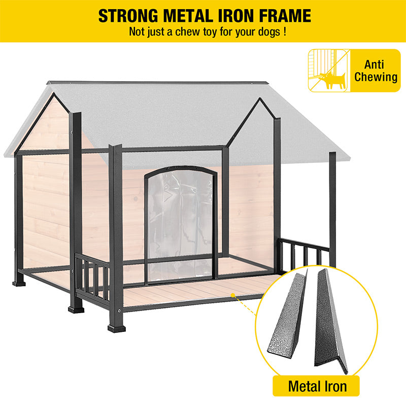 Morgete-AIR7010 Dog House Outdoor Large Dog Kennel with Metal Frame &Raised Feet