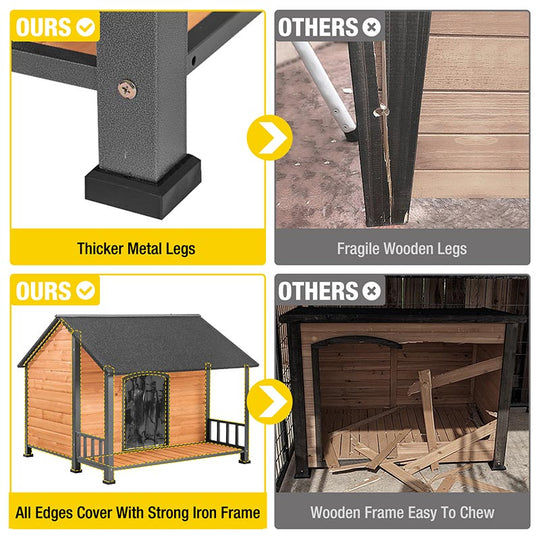 Morgete-AIR7010 Dog House Outdoor Large Dog Kennel with Metal Frame &Raised Feet