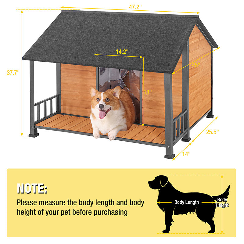 Aivituvin-AIR7010 Weatherproof Dog House with Iron Frame| Extended Asphalt Roof|Spacious Balcony