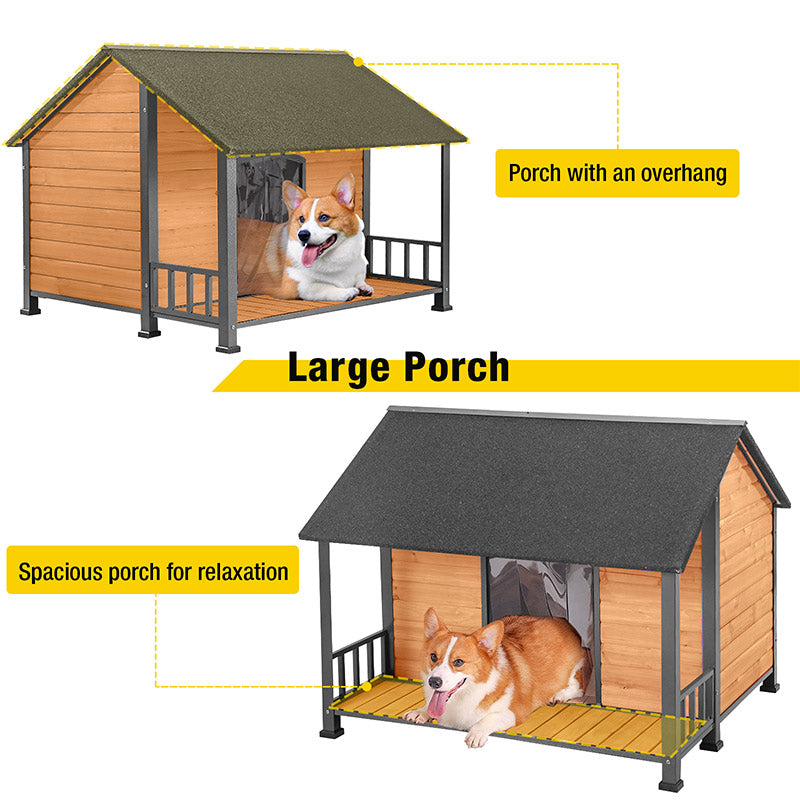 Morgete-AIR7010 Dog House Outdoor Large Dog Kennel with Metal Frame &Raised Feet