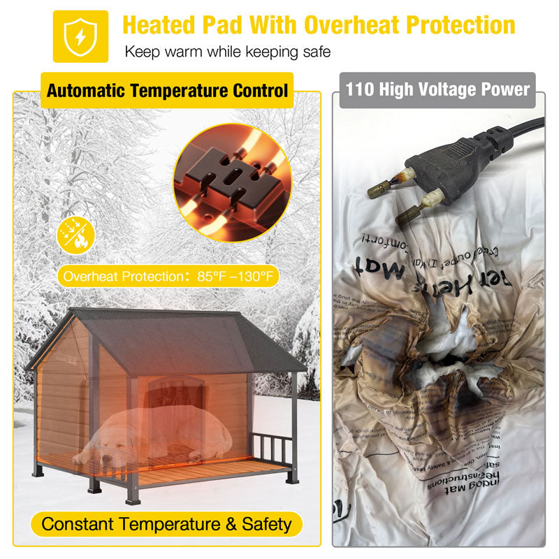 dog house tent Aivituvin Heated Dog Shelter AIR7010-M-HP, 44.5"L Outdoor Dog House for Large Dogs, Metal Frame