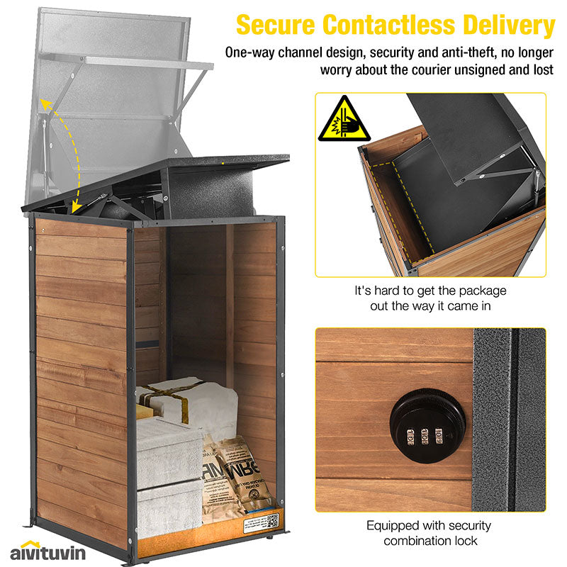 Morgete Package Delivery Box with Security Lock Parcel Boxes Fir Wood Anti-Theft