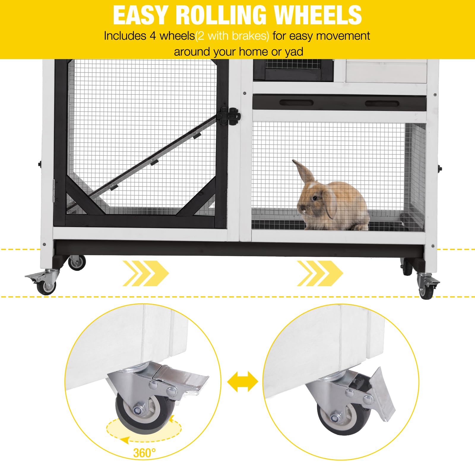 MEDEHOO Rabbit Cage Indoor Outdoor Bunny Hutch on Wheels, 2 Story