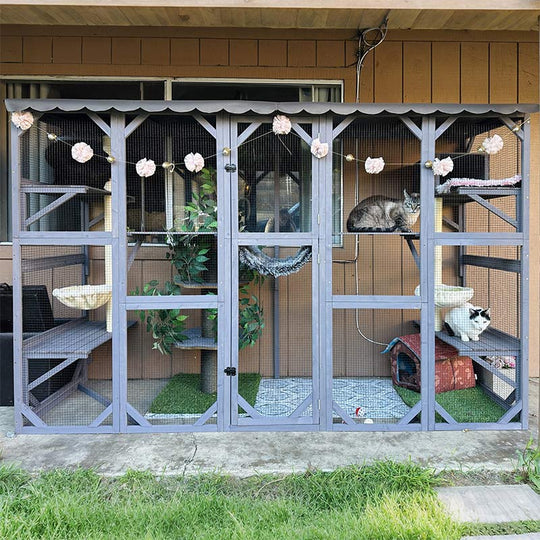Aivituvin-AIR7017 104.33"L Large Wooden Outdoor Cat Enclosure | Open-Back Design| Window Connection
