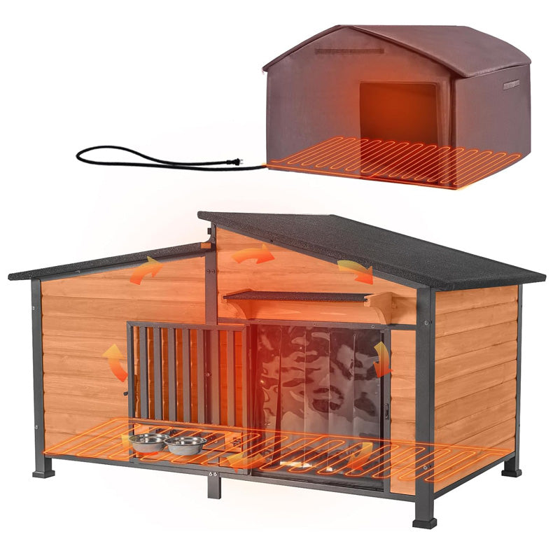 Aivituvin Heated Wooden Dog House AIR7021-IN-HP, 39.7"L/60"L Insulated Liner, Metal Frame