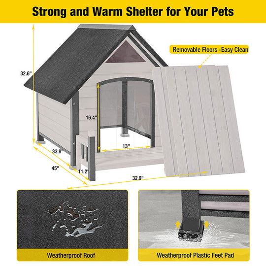 Aivituvin-AIR80/81/87-IN 32.9"L/37.4"L Insulated Dog House with Liner Inside| Iron Frame