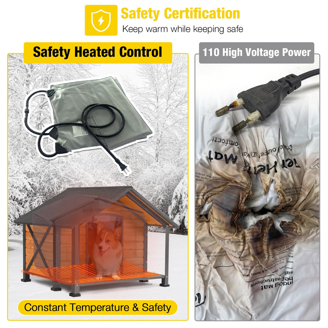 MEDEHOO 40.6" Large Outdoor Heated Dog House with Heating Pad & Insulated Liner, Iron Frame Insulated Dog Kennel for Winter, Anti-Chewing