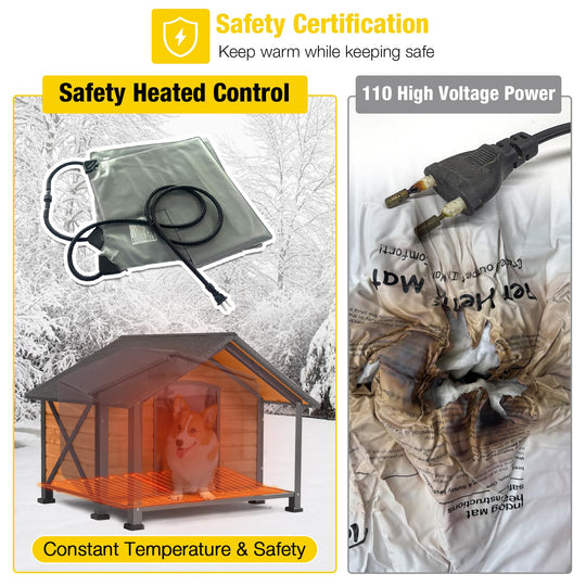 MEDEHOO 40.6" Large Outdoor Heated Dog House with Heating Pad & Insulated Liner, Iron Frame Insulated Dog Kennel for Winter, Anti-Chewing