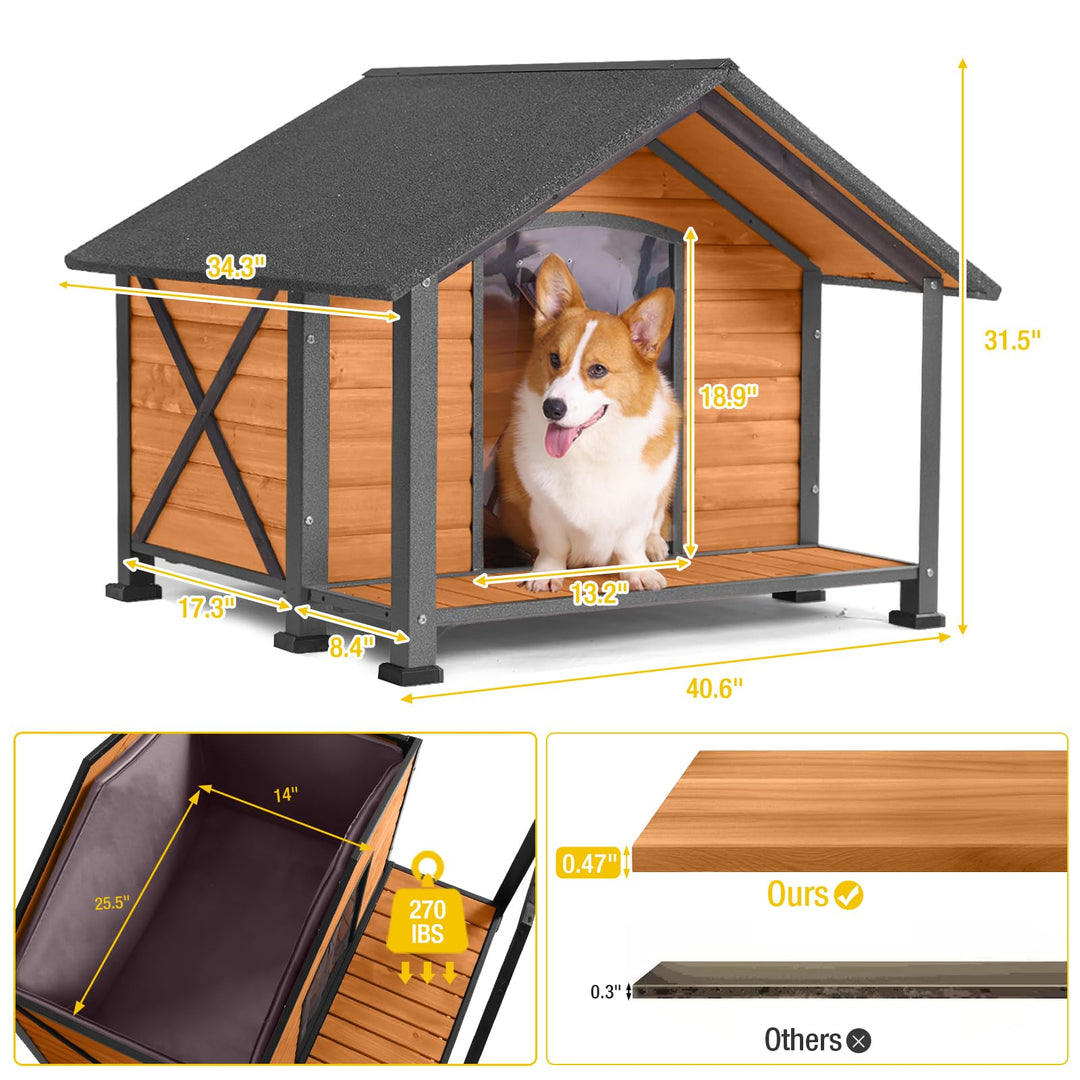 MEDEHOO 40.6" Large Outdoor Heated Dog House with Heating Pad & Insulated Liner, Iron Frame Insulated Dog Kennel for Winter, Anti-Chewing