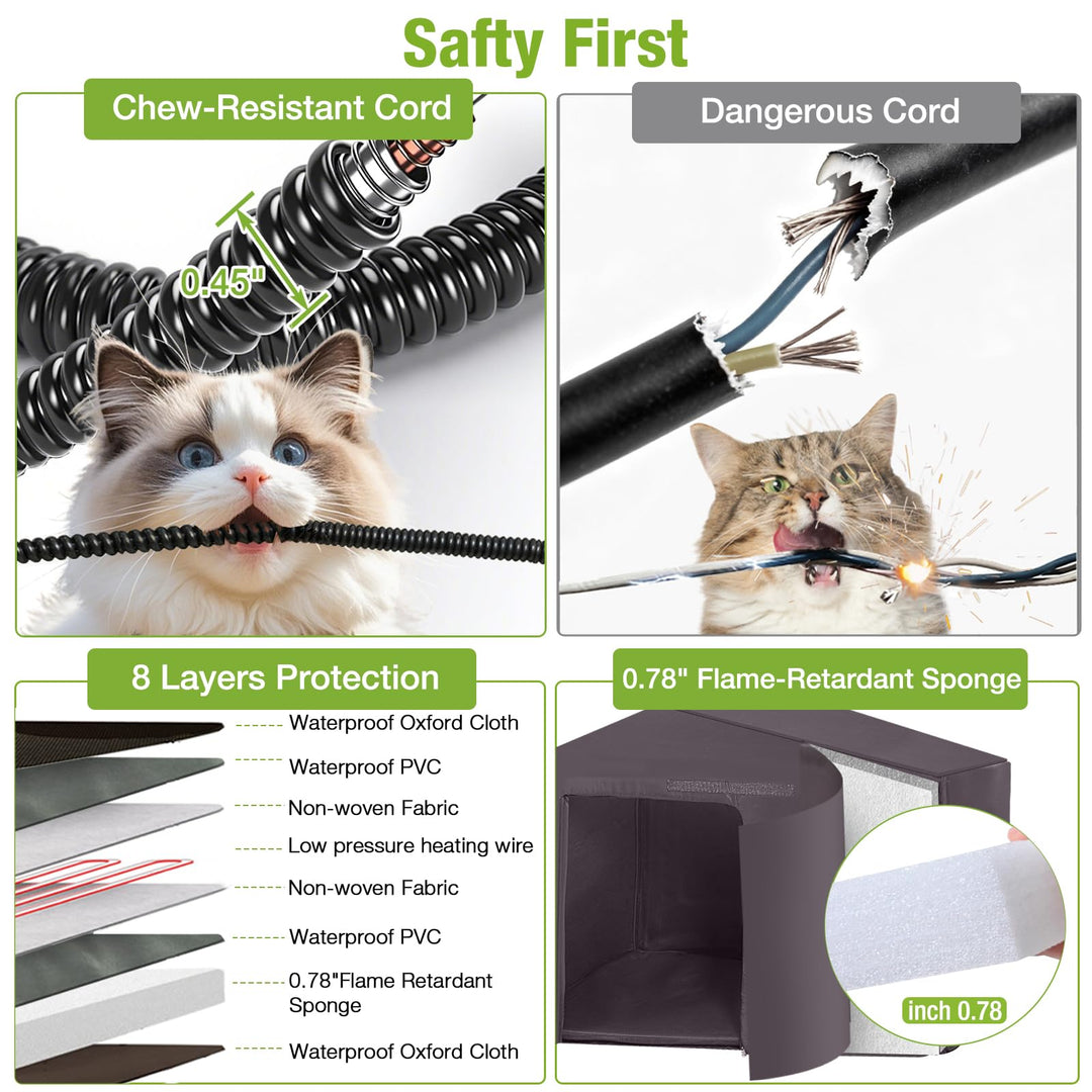 MEDEHOO-AIR91-IN-HP Wooden Heated Cat House with Adjustable Temperature Pad | Waterproof Roof