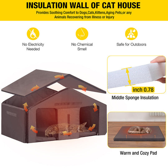 Morgete Insulated Outdoor Cat House for Winter Feral Cat Shelter Weatherproof with Soft Liner Included, Large Opening Roof Escape Door