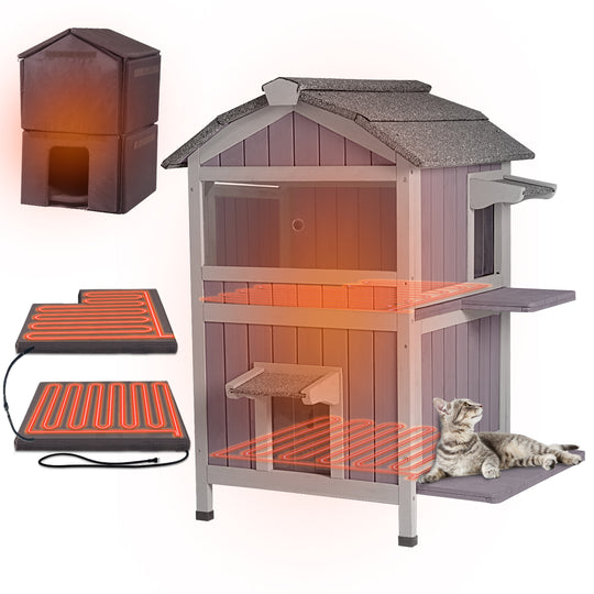 MEDEHOO-AIR94-IN-HP 2-Story Heated Cat House with Liner | Weatherproof Cat Shelter