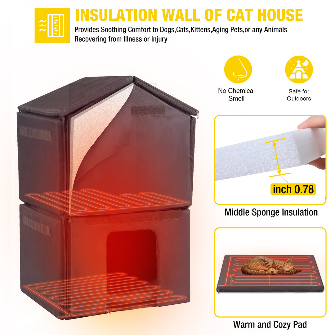 MEDEHOO-AIR94-IN-HP 2-Story Heated Cat House with Liner | Weatherproof Cat Shelter