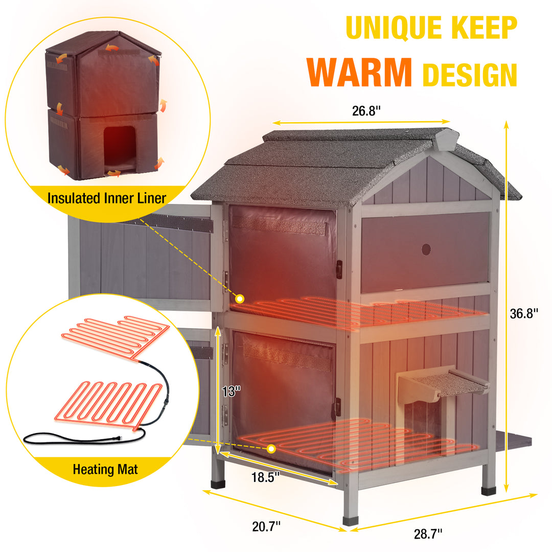 MEDEHOO-AIR94-IN-HP 2-Story Heated Cat House with Liner | Weatherproof Cat Shelter