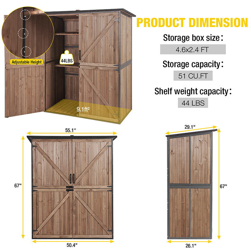 Aivituvin-AIR98 AIR99 Wooden Garden Shed with Metal Frame | Adjustable Shelf for Outdoor Storage