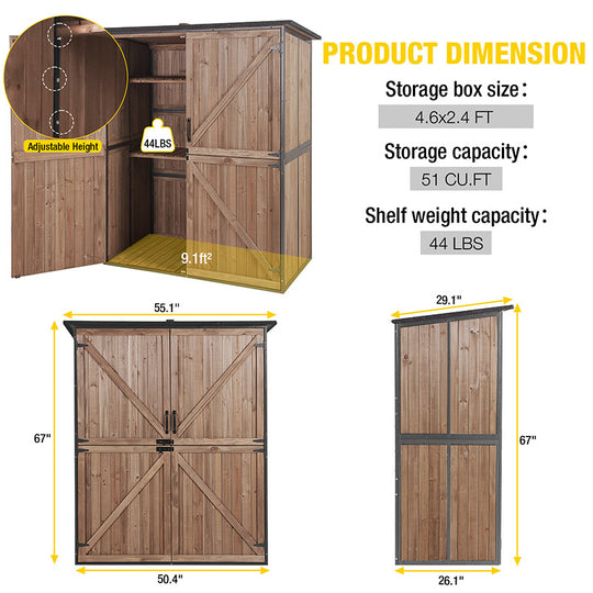 Aivituvin-AIR98 AIR99 Wooden Garden Shed with Metal Frame | Adjustable Shelf for Outdoor Storage