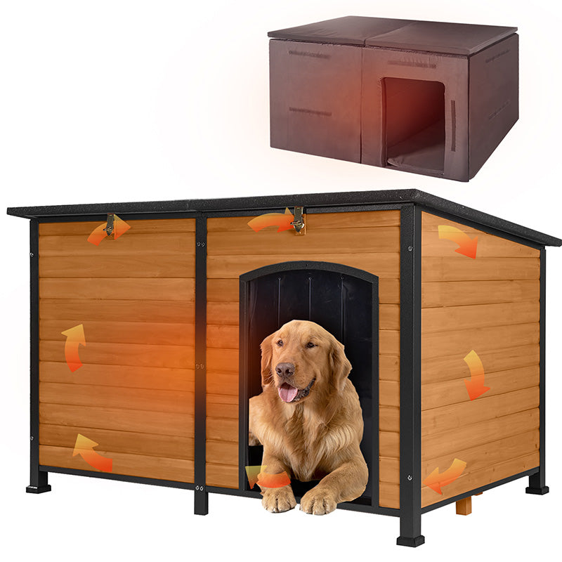 Morgete 59.1" Large Insulated Dog House with Insulated Liner for Winter Outdoor Weatherproof Kennel All-Around Iron Frame
