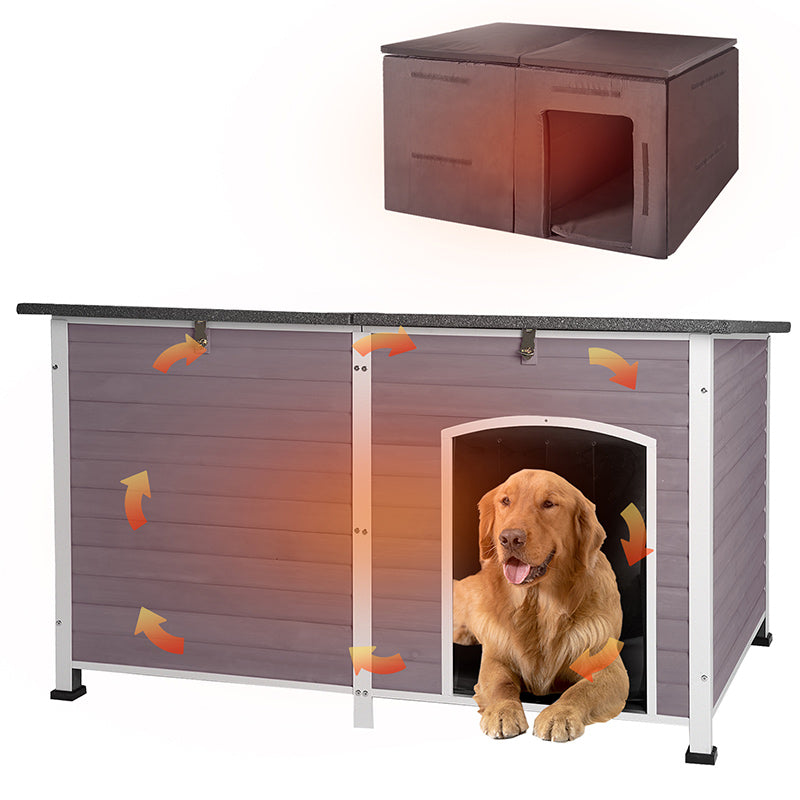 Morgete 59.1" Large Insulated Dog House with Insulated Liner for Winter Outdoor Weatherproof Kennel All-Around Iron Frame