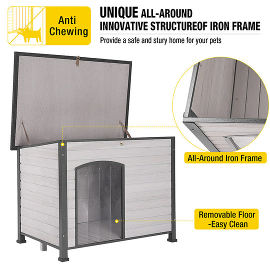 Morgete Wooden Dog House Anti-chewing Kennels for Outdoor & Indoor, Off-White Large