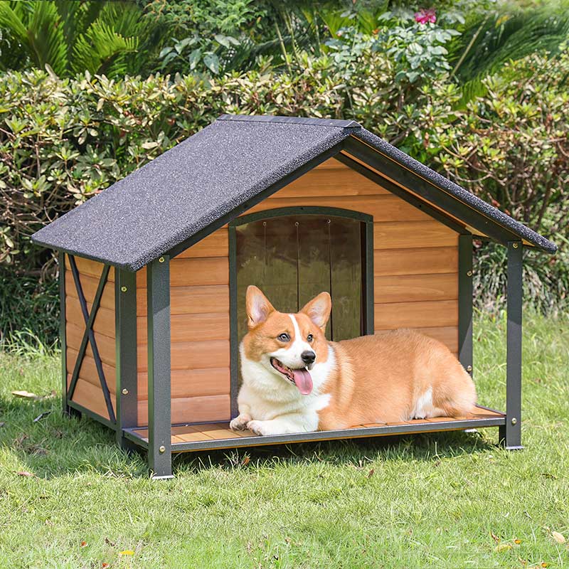 Deluxe Overhang Roof Dog House - Premium Outdoor Shelter for Dogs ...