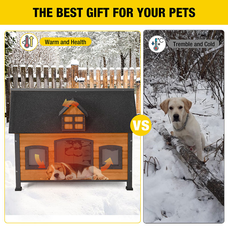 Insulated Outdoor Dog House with Liner & Sturdy Metal Frame