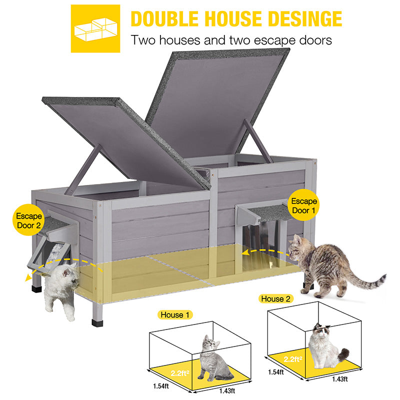 Aivituvin-AIR93  Feral Cat Shelter | Two-Room Outdoor Cat House for Rescued Cats