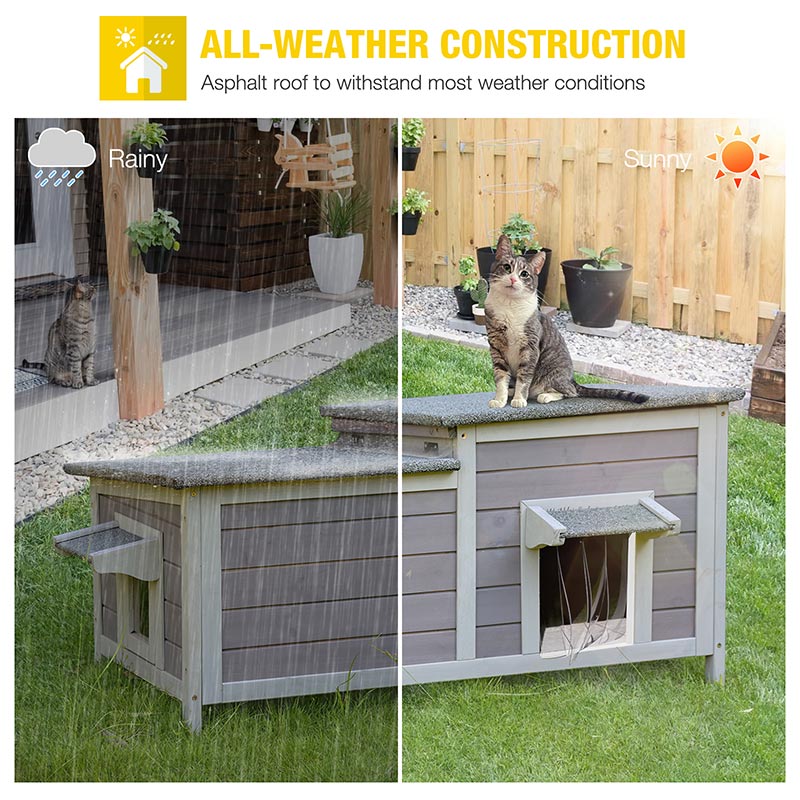 Morgete 39.1" Cat House Outdoor Feral Cat Shelter Weatherproof Cat Condo for Winter 2 Rooms