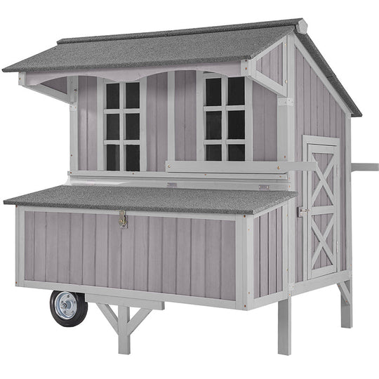 Morgete Chicken Coop Outdoor Chicken House with Large Wheels Nesting Box Pull-on Tray UV-Resistant Roof