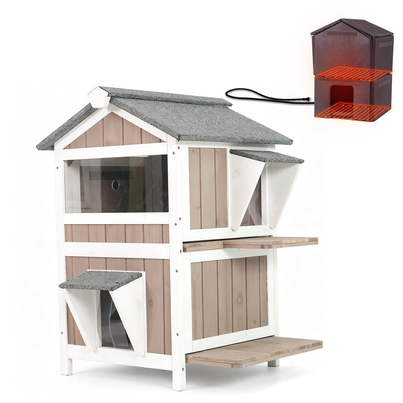 Aivituvin 2-Story Heated Cat House AIR94-IN-HP, Weatherproof Cat Shelter