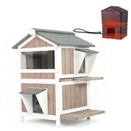 Aivituvin 2-Story Heated Cat House AIR94-IN-HP, Weatherproof Cat Shelter