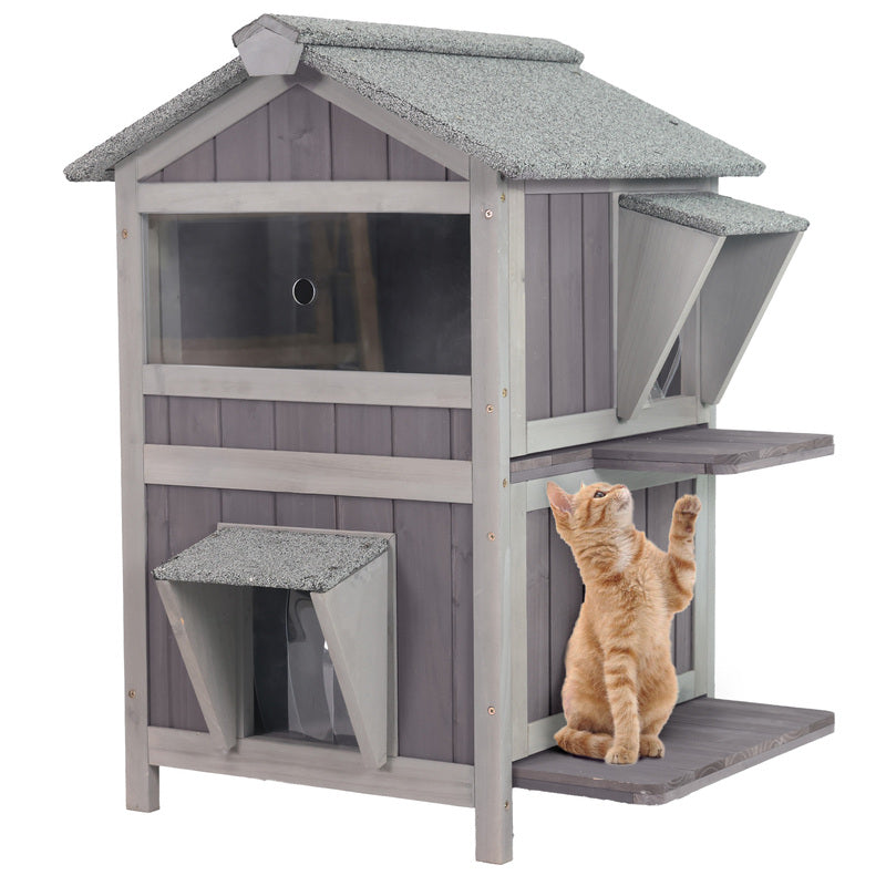 Aivituvin 2-Story Wooden Cat House AIR94, Waterproof Feral Cat Shelter