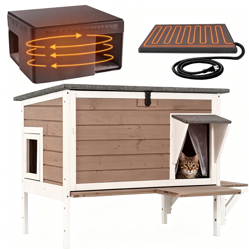 Aivituvin Wooden Heated Cat House AIR91-IN-HP with Removable Heating Pad