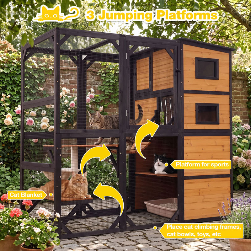 Aivituvin AIR54 Outdoor Cat Enclosure, 76.8-Inch Catio with Climbing Annex
