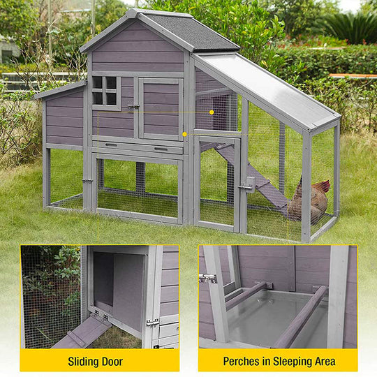Morgete 47.6"H Chicken Coop Hen House for 2-3 Chickens with Wheels Push-Pull Handrail Nest Box