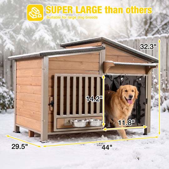 Aivituvin Heated Wooden Dog House AIR7021-IN-HP, 39.7"L/60"L Insulated Liner, Metal Frame