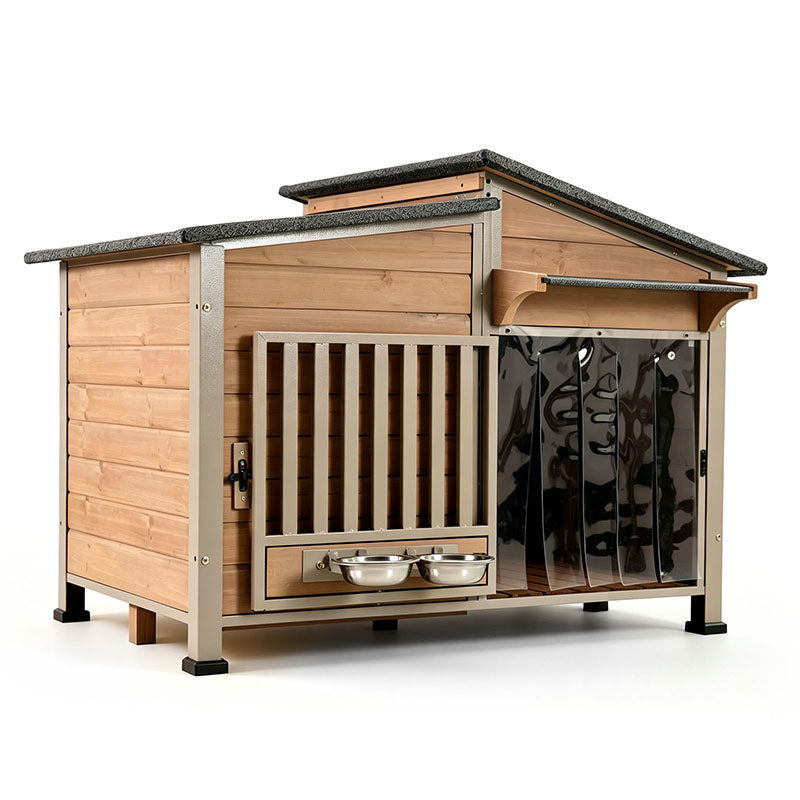 Aivituvin Metal Frame Wooden Dog House AIR7021, 39.7"L Large Dog House, Waterproof Roof