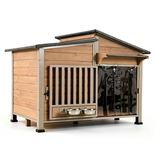 Aivituvin Metal Frame Wooden Dog House AIR7021, 39.7"L Large Dog House, Waterproof Roof