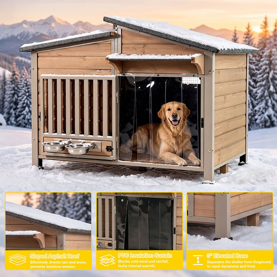 Aivituvin Metal Frame Wooden Dog House AIR7021, 39.7"L Large Dog House, Waterproof Roof