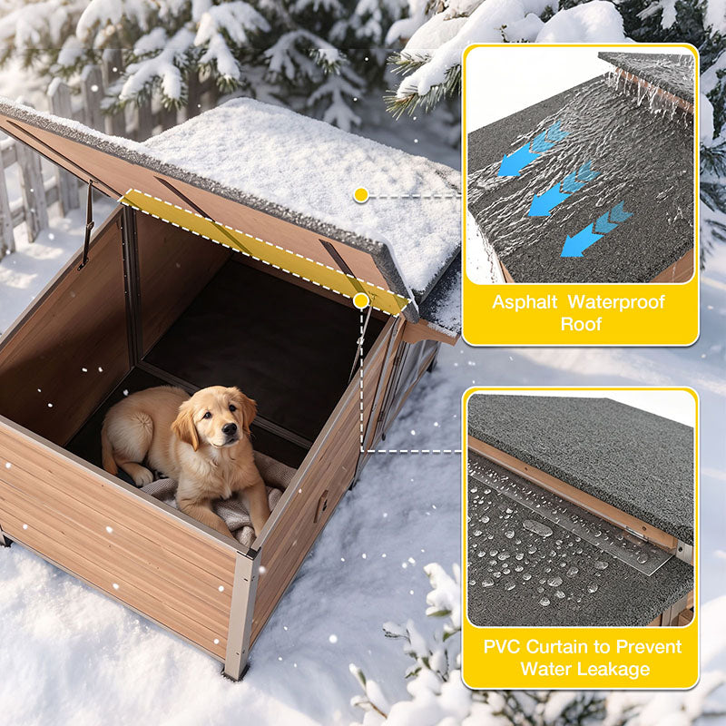 Aivituvin Metal Frame Wooden Dog House AIR7021, 39.7"L Large Dog House, Waterproof Roof