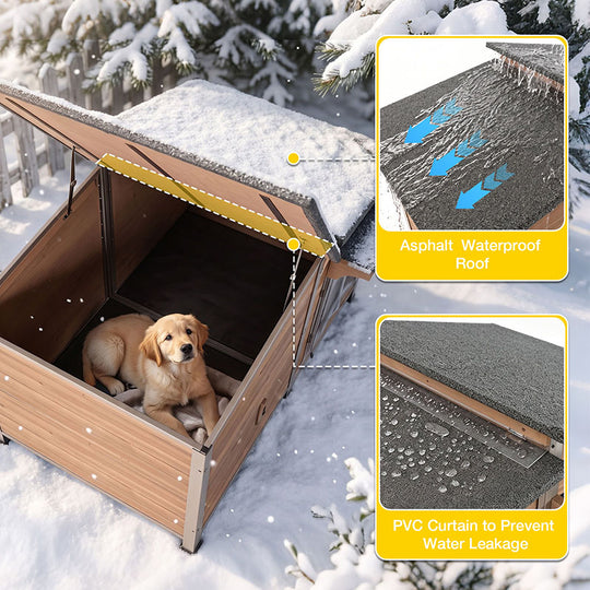 Aivituvin Metal Frame Wooden Dog House AIR7021, 39.7"L Large Dog House, Waterproof Roof